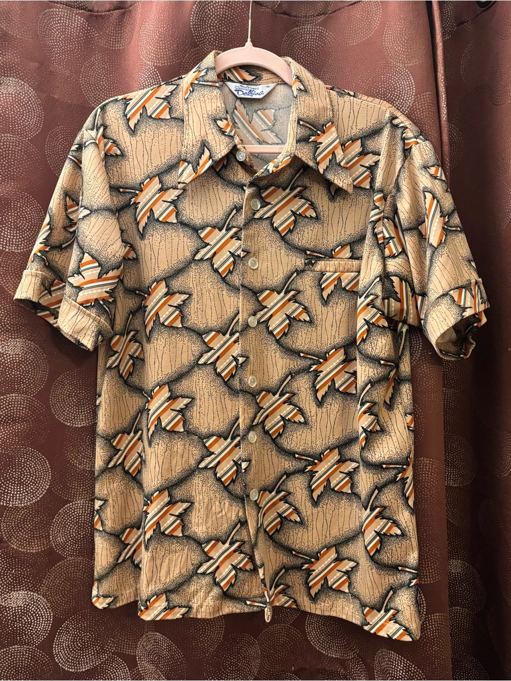 Vintage Beige Palm Print Short Sleeve Shirt